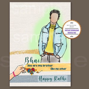 Rakhi Karte, Bruder Rakhi, digitale Sofort-Download-Karte 5x7 flache Karte für Bruder, Raksha Bandhan-Gruß