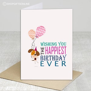 Cartão para cachorro para imprimir, Cartão de aniversário para cachorro, Feliz aniversário, 5x7 em branco por dentro, Download digital instantâneo