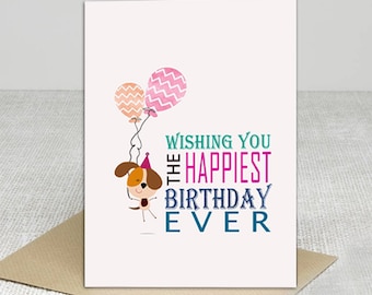 Printable dog card, Dog birthday card, Happy Birthday, 5x7 Blank Inside, Instant digital Download