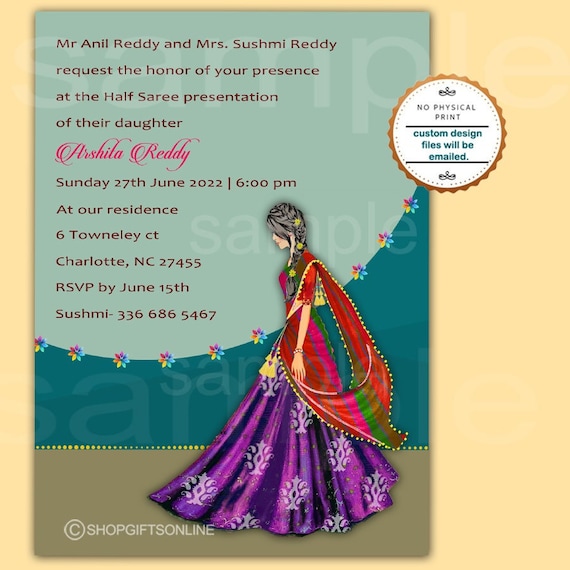 Shreeja Cards - E-Invitation made for a half saree ceremony. .  #ShreejaEInvitations #halfsaree #einvite #traditional #indian #tradition |  Facebook