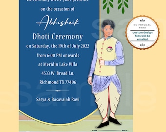 Dhoti ceremony, Dhoti function, Pancha Kattu ceremony invitation, Boy Dhoti event, invite 5x7-custom Digital file