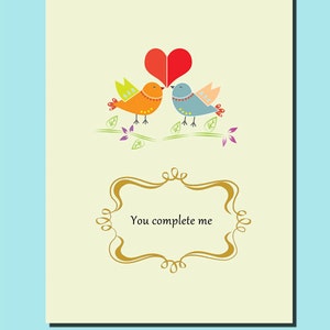 Valentijnskaart, liefde, bruiloft, jubileumkaart, wenskaart, afdrukbare You Complete me digitale instant downloadkaart 5x7 vouwkaart