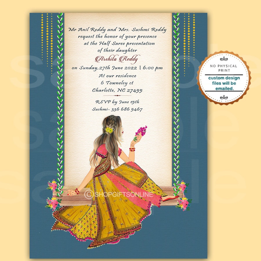 Mehndi Invitation Henna Invite Half Saree Invitation Haldi - Etsy