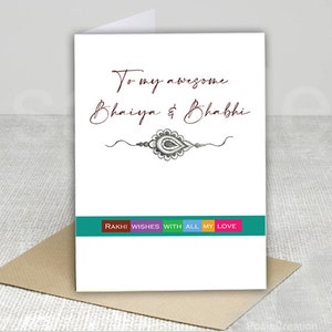 Druckbare Rakhi Karte, Instant Rakhi Karte, Rakhi digitaler sofortiger Download Karte 5x7 Faltkarte für Bruder, Schwägerin, bhaiya bhabhi