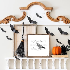 Raven Halloween Print, Halloween Print, Tattoo Inspired Halloween Print, Monochromatic Print, Monochromatic Halloween Print, Raven Art