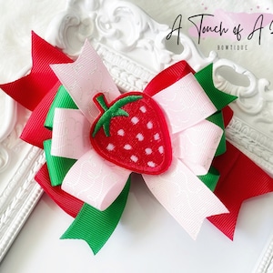 Strawberry Patch Hair Bows, Strawberry Pigtail Set, Hair Bows for Girls, Summer Hair Bows