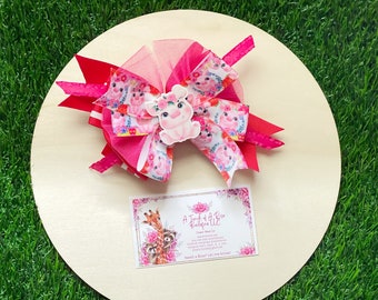 Floral Pig Inspired Hair Bow, Farm Girl Hair Bow, Hair Bows for girls, Toddler hair bow, Girls hair bow, Pig Hair Bow