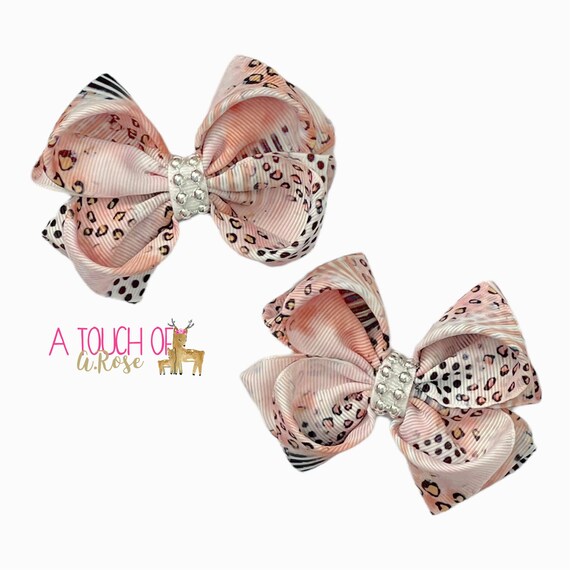 Set of Two Hair Bows Hair Bows for Baby Girl Animal Print Etsy