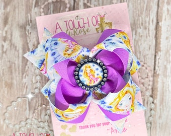 Princess Rapunzel Inspired Hair Bow| Tangled Inspired Bow| Rapunzel Party Hair Bow| Princess Photo Props|Ooak Hair bow|Girls Hair Bow