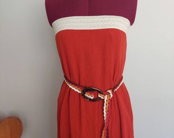 Peasant Skirt Tube Dress Size M | Gauzy Soft Knit, Persimmon Orange | Pull-On Broomstick, Slip Lined, Stretch | 26.5" Ankle Length