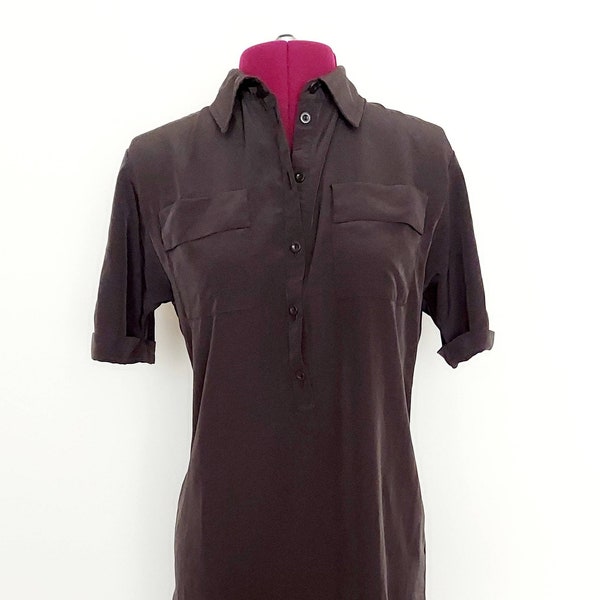 The 90s Shirtdress | Knee-Length Black Shift | H&M Capsule Wardrobe Basic | Short Sleeve, 6 Button, Chest Pockets | S/M Sizes 33" Length