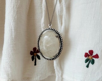 Oval Stone Pendant Opaque Quartz, Misty White, Gray Tones 2 Oval Stone Pendant Opaque Quartz, Misty White, Gray Tones 2