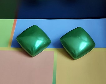 Vintage 80s Green Pillow Earrings: Luminous Plastic, Steel Posts