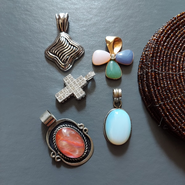 Necklace Enhancer Amulets | Your Choice: Oval Angelite, Desert Dichroic, Iced Cross, Jade Trefoil, Modernist Cross | Bails For Chain/Cord