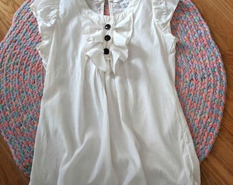Vintage Vanilla White Blouse: Cotton Silk Blend, Jabot Ruffle, Size 4