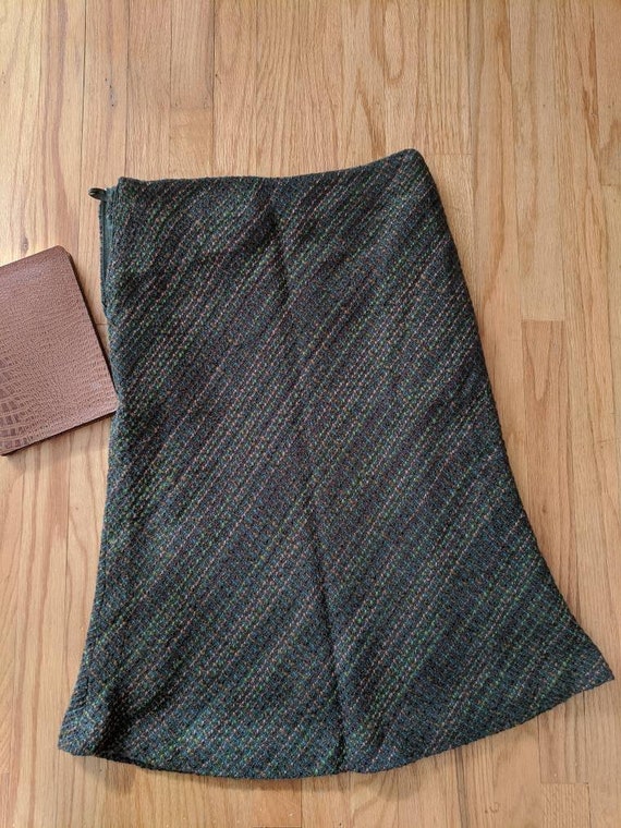 A-Line Tweed Skirt Size 6 | Speckled Moss Green, … - image 10
