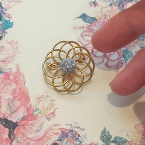 Vintage Mid-Century Rose Brooch: Gilded Spiral, Something Blue