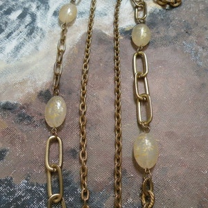 1970s Chatelaine Necklace: Gold Paperclip Chain with Lucite Beads