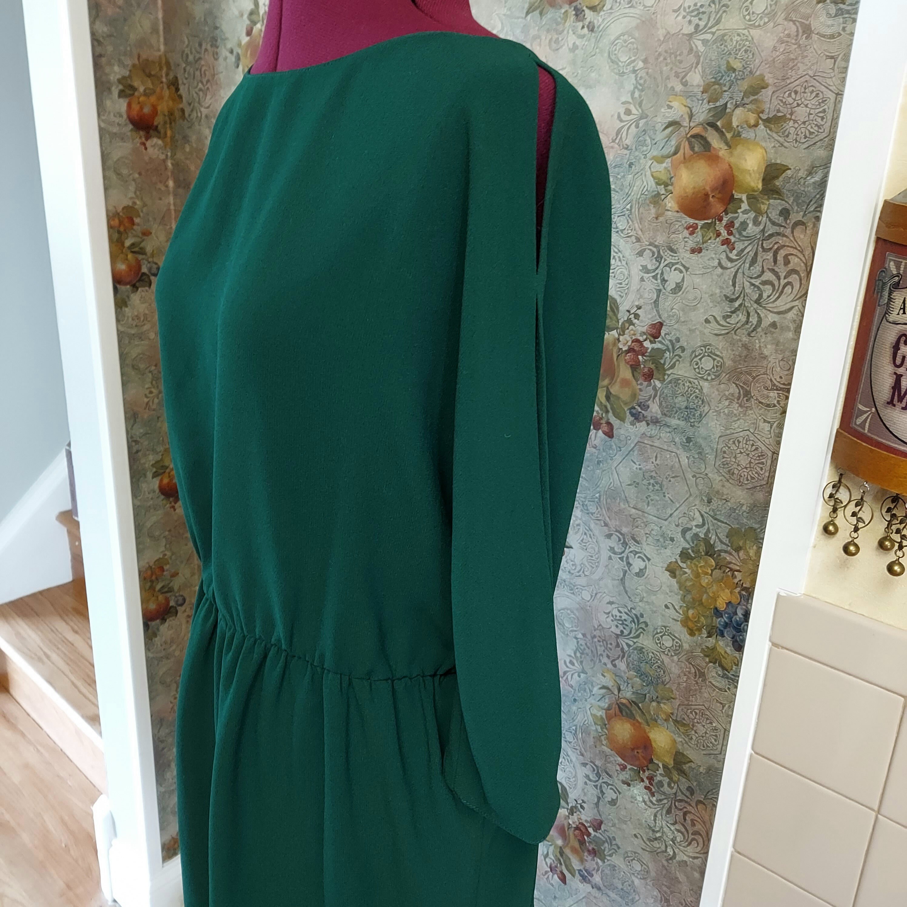 Vintage Zara Chiffon Dress: Forest Green 90s Y2K Cold Shoulder, Size M/L - Etsy Vintage Zara Chiffon Dress: Forest Green 90s Y2K Cold Shoulder, Size M/L - Etsy