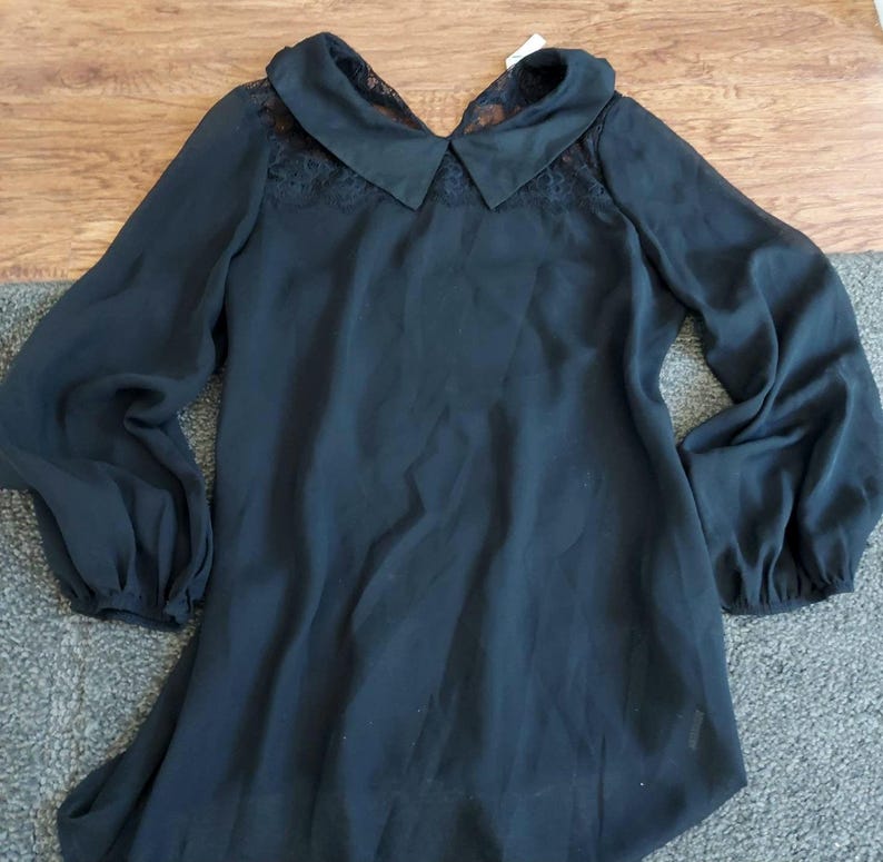 Decadent Black Blouse: Peter Pan Collar, Opaque Chiffon, Spidery Lace | Gothma Tunic image 5