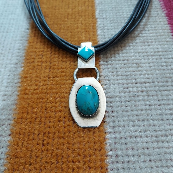 Turquoise Cord Necklace: BAER SF Southwest Style, 7 Black Cords | Adjustable, Gift Boxed