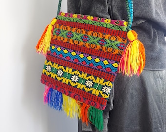 Loom Woven Guatemalan Tapestry Tote: Neon Geometric Bag