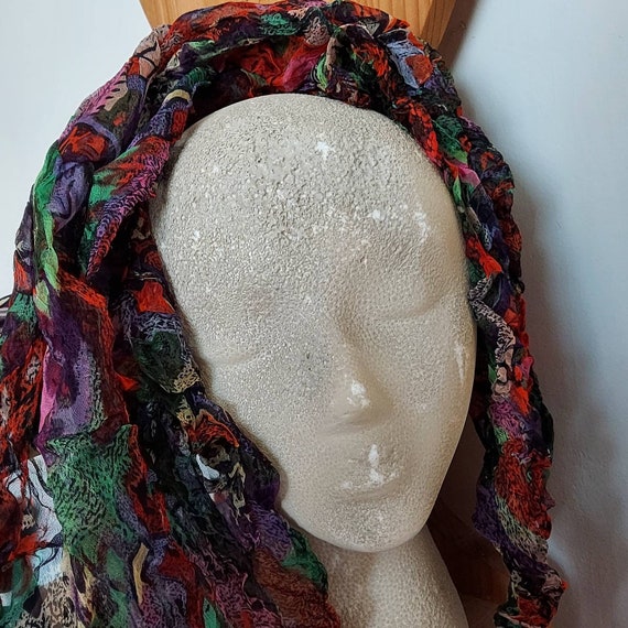 Textured Chiffon Scarf 42" Long | Vibrant Jewel T… - image 4