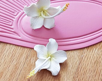 Vintage Resort Earrings: White Orchid, 1980s Tropical | Articulated Vinyl Flowers, Pierced
