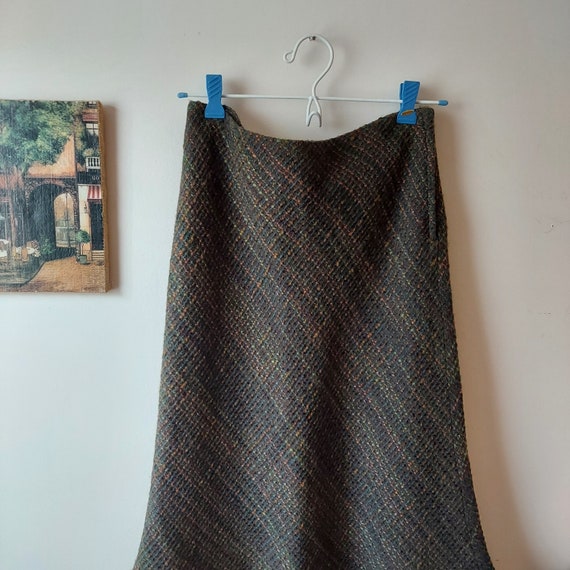 Fall Tweed Skirt A line Size 6 Woodsy Tones Bias Woven Not Wool Autumn Essential Lined Waist 31 Zip button Below Knee H M Etsy Canada