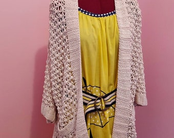 Slouchy Oatmeal Cardigan Size M/L | 1990s H&M Shawl Sweater | Cozy Popcorn Knit, Patch Pockets | Soft As Cotton Acrylic