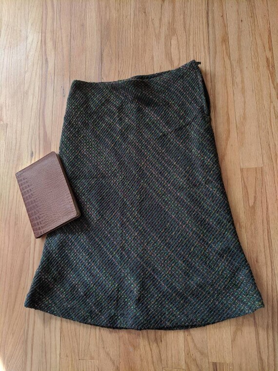 A-Line Tweed Skirt Size 6 | Speckled Moss Green, … - image 3