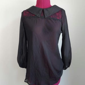 Decadent Black Blouse: Peter Pan Collar, Opaque Chiffon, Spidery Lace | Gothma Tunic image 1