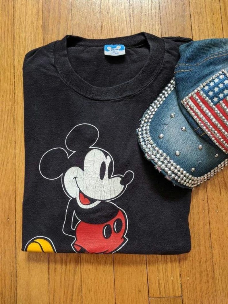 ヴィンテージ 70年代 ミッキーマウス Tシャツ、ブラック コットン、胸囲 40インチ 画像 1