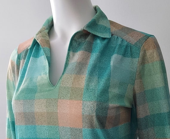 70s Roll Sleeve Tunic, Minty Beige Brushed Pastel… - image 7