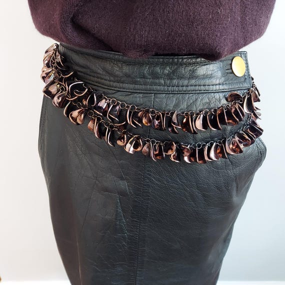 Fringed Copper Hip Chain - Necklace 60" with Matching Dangle Earrings