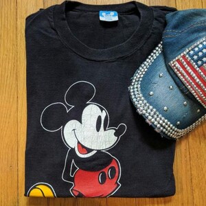 ヴィンテージ 70年代 ミッキーマウス Tシャツ、ブラック コットン、胸囲 40インチ 画像 7