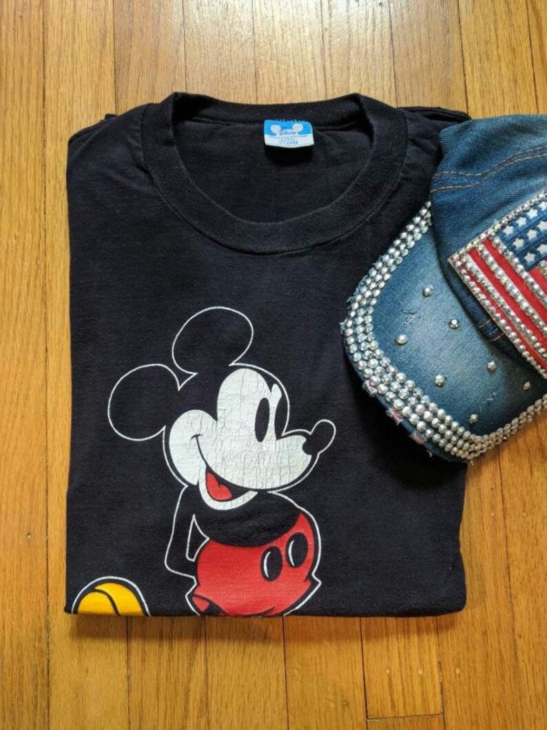 ヴィンテージ 70年代 ミッキーマウス Tシャツ、ブラック コットン、胸囲 40インチ 画像 7