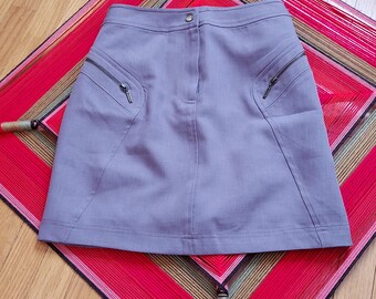Dusty Mauve Pencil Skirt: Twill Gabardine, Faux Zip Pockets, S/M