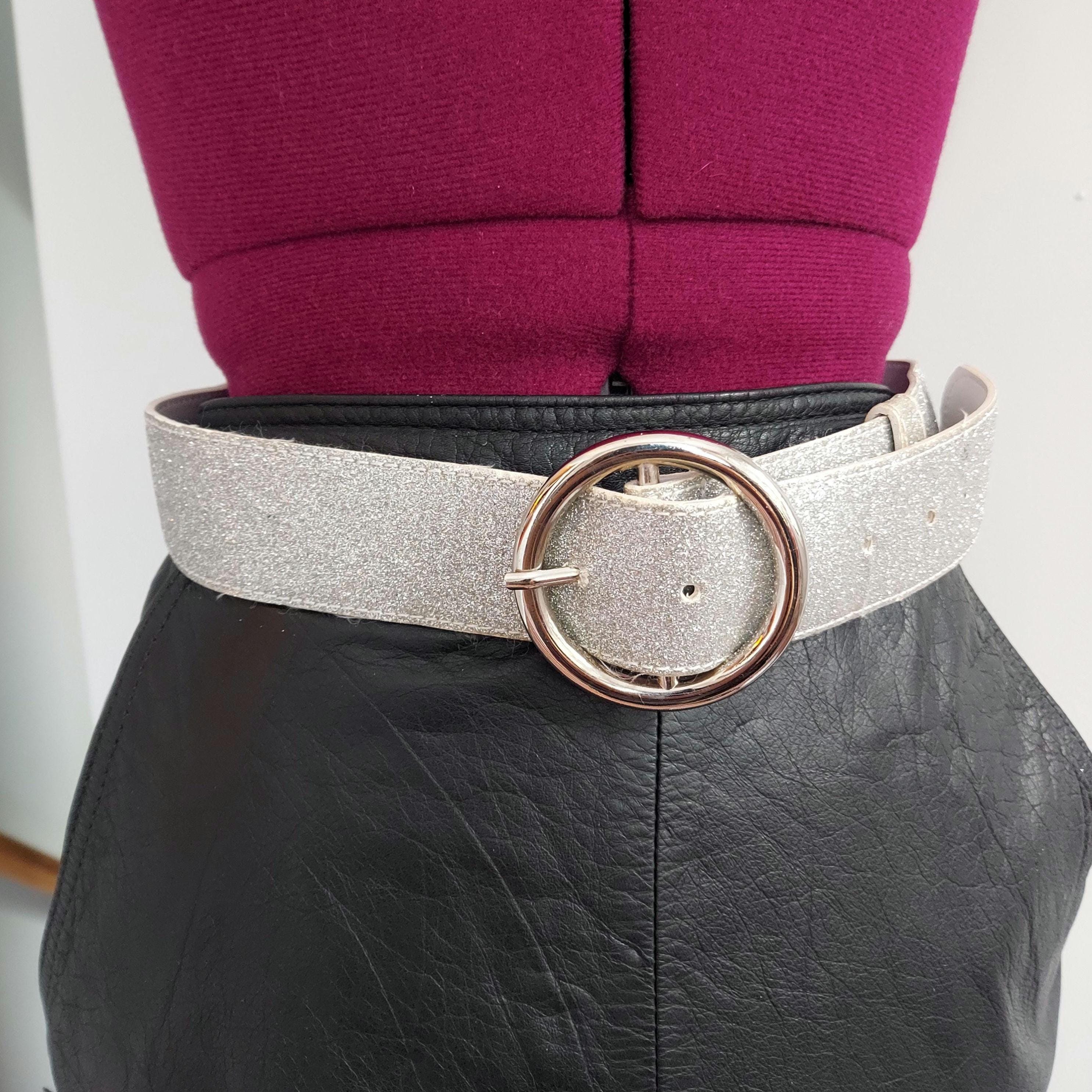 Vintage 70s Silver Glitter Belt: Disco Style, Large Buckle  display picture 1