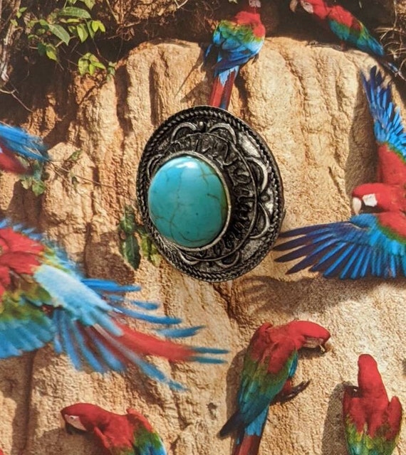 Vintage Faux Turquoise Ring: Adjustable Boho Sout… - image 4