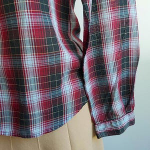 70s Plaid Shirt: Ripe Plum Navy, Gold Glitter Threads, Band Collar | S/M 36 image 5