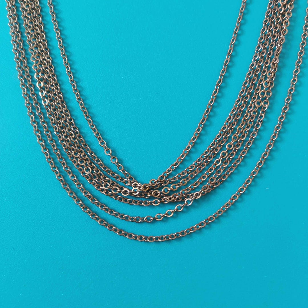 Chain Statement Necklace: Multi-strand Brass, Draped Collar, 7 Chains ...
