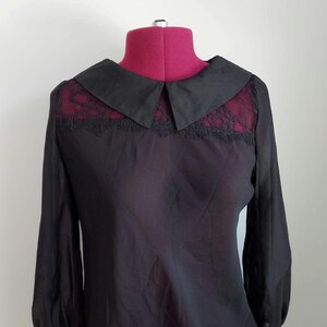 Decadent Black Blouse: Peter Pan Collar, Opaque Chiffon, Spidery Lace | Gothma Tunic image 8
