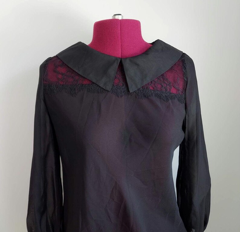 Decadent Black Blouse: Peter Pan Collar, Opaque Chiffon, Spidery Lace | Gothma Tunic image 8