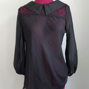 Decadent Black Blouse: Peter Pan Collar, Opaque Chiffon, Spidery Lace | Gothma Tunic image 3