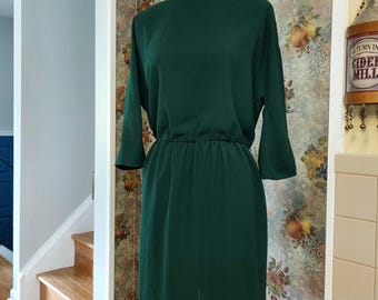 Zara Forest Green Dress, Chiffon | 90s Y2K Bateau Neck