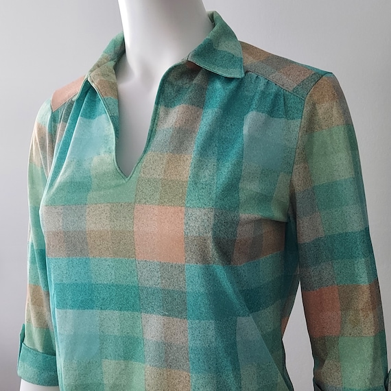 70s Roll Sleeve Tunic, Minty Beige Brushed Pastel… - image 6