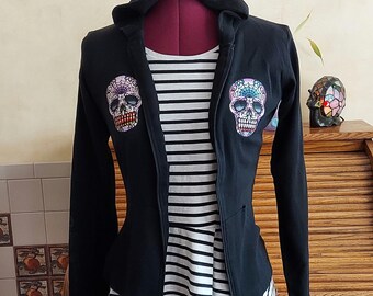 Lucky 13 Sugar Skull Hoodie: 90s Goth Ponte Knit Jacket - Etsy