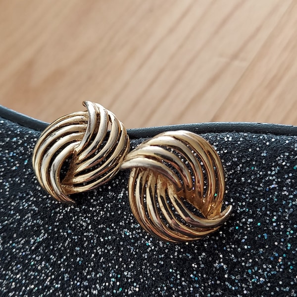 Golden Knot Earrings | RETRO Office Minimal Style | Double Twist Design, Modest, Light To Wear | Pierced w/ Clutch Backs | Gift Box