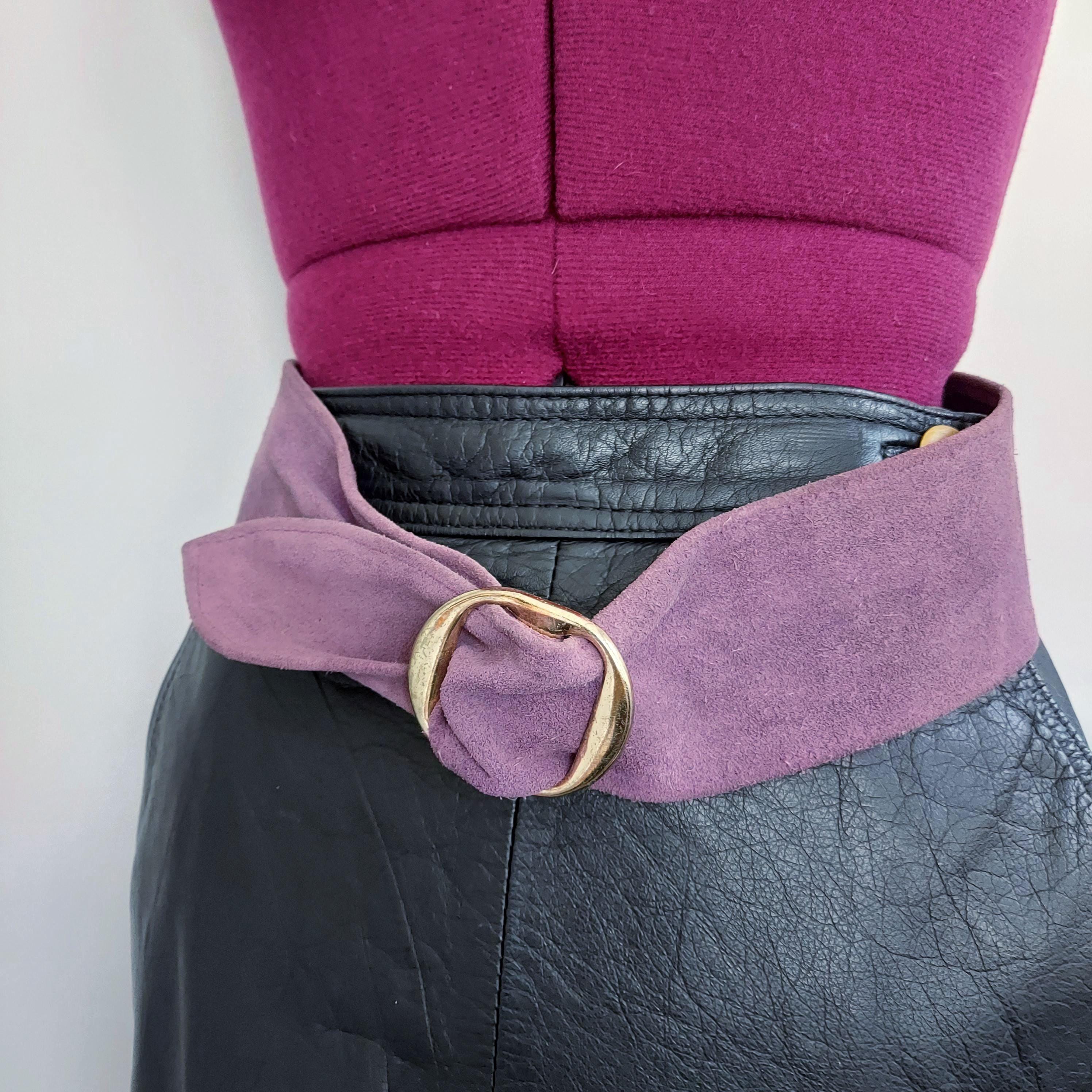 Vintage Purple Suede Appliqué Cinch Belt | Black Soutache | Medium Vintage Salena main image 3